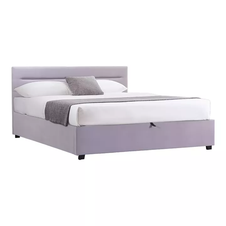 Double bed Molito pakoworld velvet in light grey color with storage160x200cm