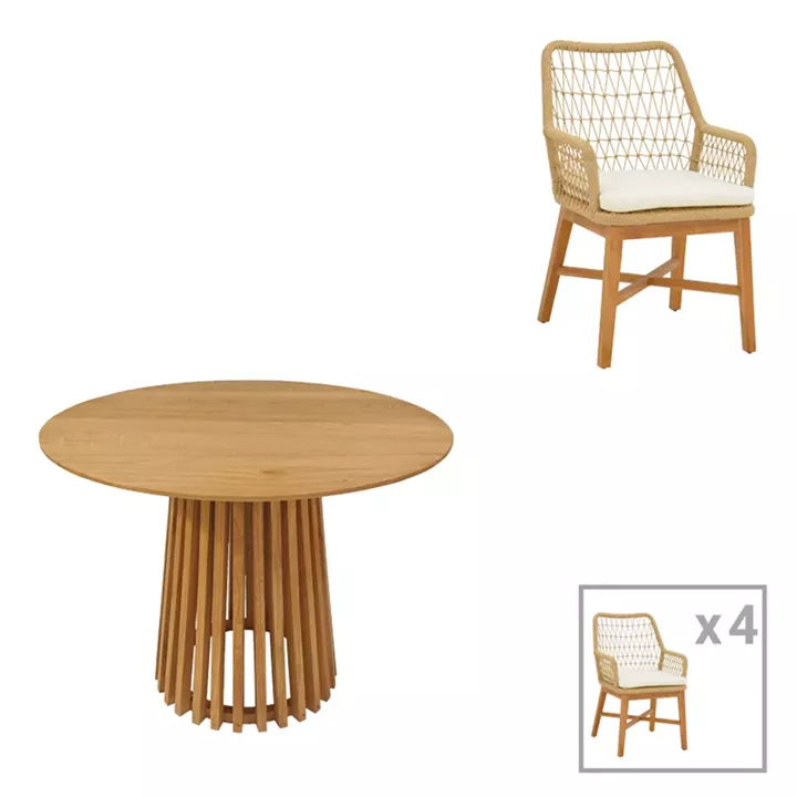 Dining set Elaiza-Kenda pakoworld 5pieces set in natural-beige shade D80x75cm