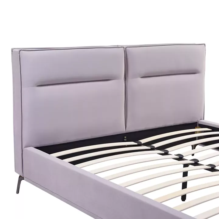 Double bed Ikina pakoworld velvet in light grey color 160x200cm