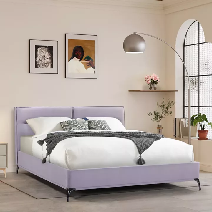 Double bed Ikina pakoworld velvet in light grey color 160x200cm