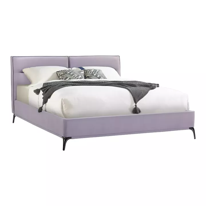 Double bed Ikina pakoworld velvet in light grey color 160x200cm