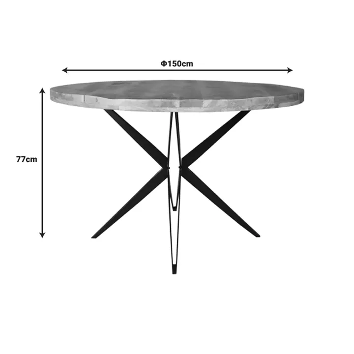 Round table Bocco Ι pakoworld natural mango wood 3cm with black metal legs D150x77cm