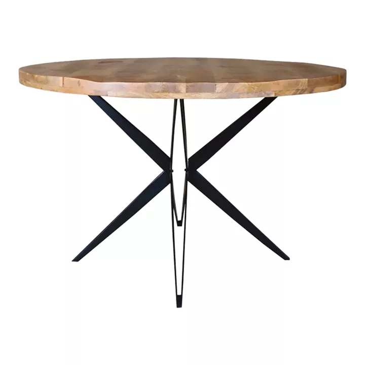 Round table Bocco Ι pakoworld natural mango wood 3cm with black metal legs D150x77cm