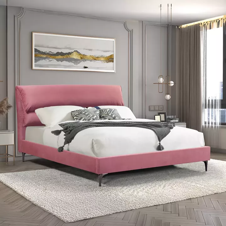 Double bed Aryna pakoworld velvet in pink color 160x200cm