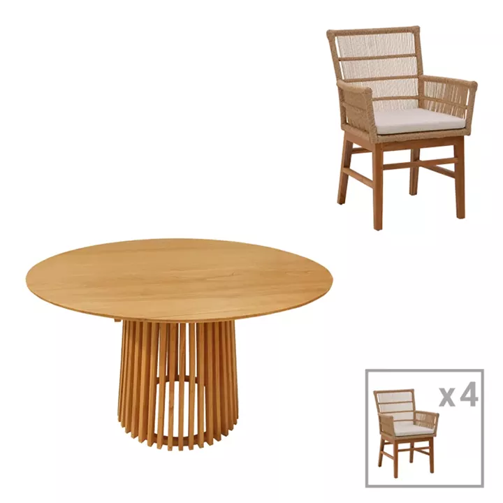 Inca-Kenda pakoworld dining set 5pcs in natural-beige shade Φ120x75cm