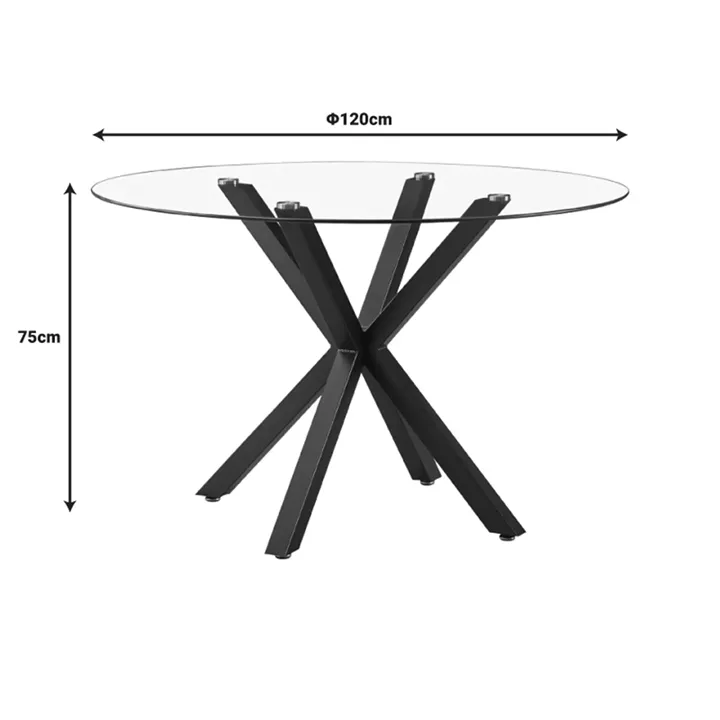 Kitchen table Tavula pakoword Glass-Metal with black metal legs D120x75cm