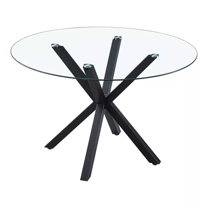 Kitchen table Tavula pakoword Glass-Metal with black metal legs D120x75cm