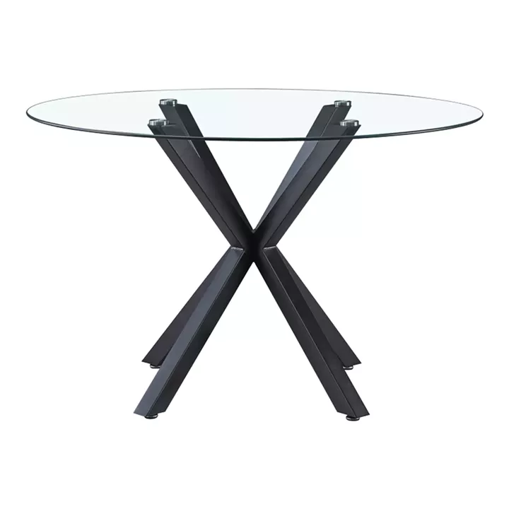 Kitchen table Tavula pakoword Glass-Metal with black metal legs D120x75cm