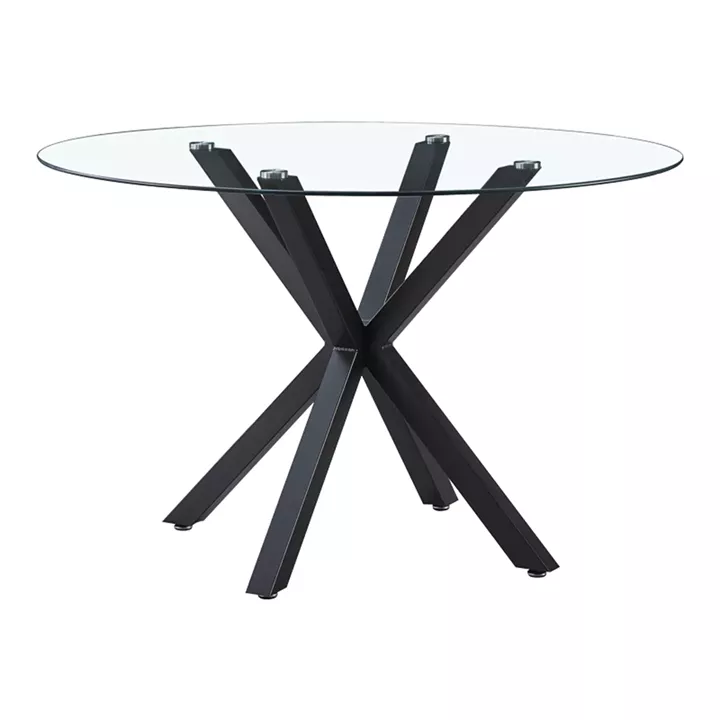 Kitchen table Tavula pakoword Glass-Metal with black metal legs D120x75cm