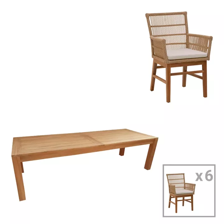 Dining table Inca-Pablo pakoworld set of 7 pieces in natural-beige shade 240x100x76cm