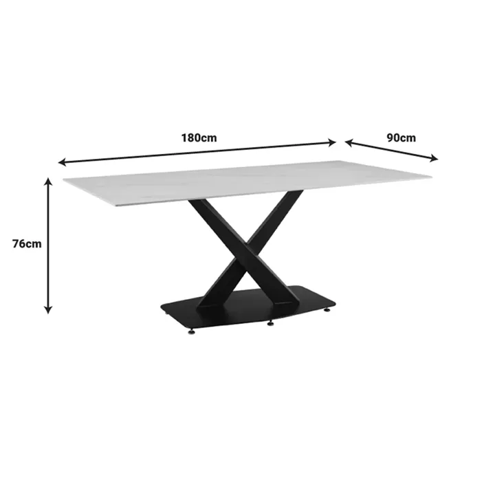 Τραπέζι Tafel pakoword Sintered stone λευκό με μεταλλικά πόδια σε μαύρη απόχρωση 180x90x76εκ