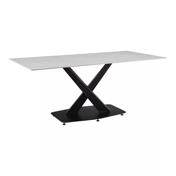 Τραπέζι Tafel pakoword Sintered stone λευκό με μεταλλικά πόδια σε μαύρη απόχρωση 180x90x76εκ