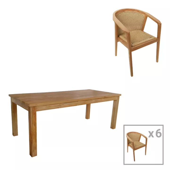 Granny-Wooly pakoworld dining set 7pcs in natural-beige shade 220x90x75cm