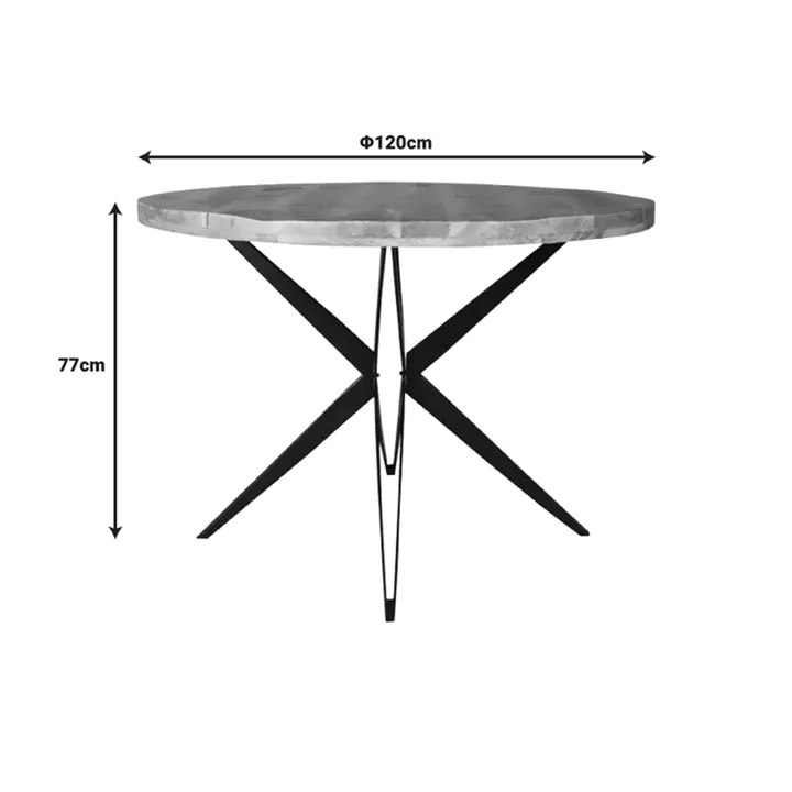 Round table Bocco pakoworld natural mango wood 3cm with black metal legs D120x77cm