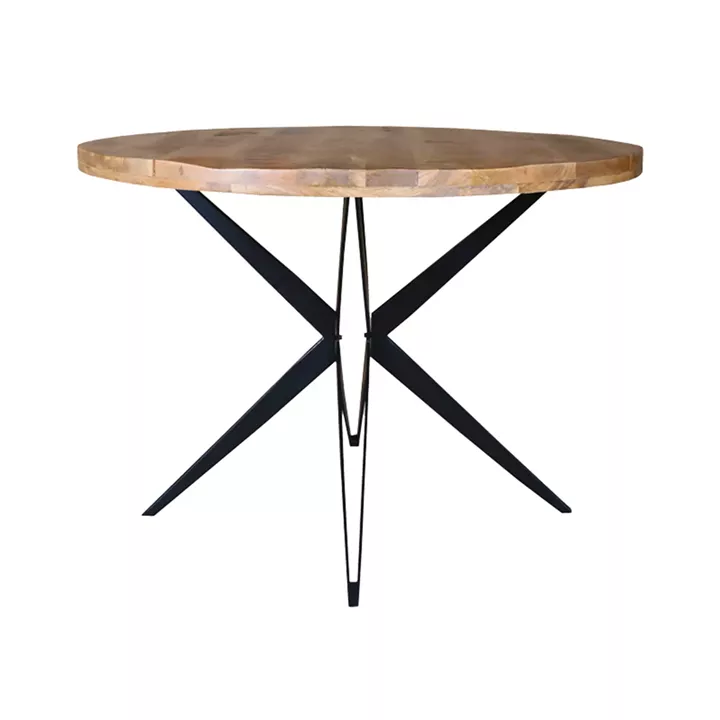 Round table Bocco pakoworld natural mango wood 3cm with black metal legs D120x77cm