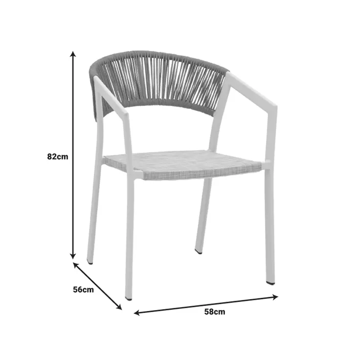 Aluminum armchair Glisten pakoworld stackable white frame-textilene natural rattan 58x56x82cm