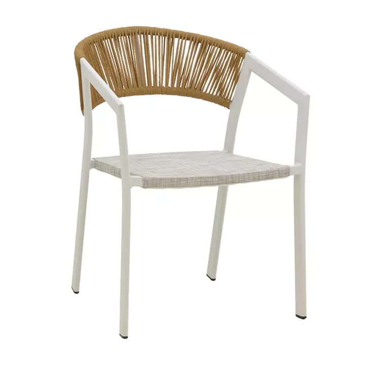 Aluminum armchair Glisten pakoworld stackable white frame-textilene natural rattan 58x56x82cm