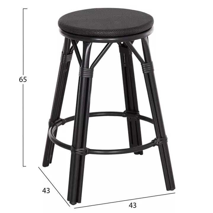 ALUMINUM MEDIUM HEIGHT BAR STOOL CHINO HM6286.02 BAMBOO LOOK & TEXTILENE IN BLACK Φ43x65Hcm.