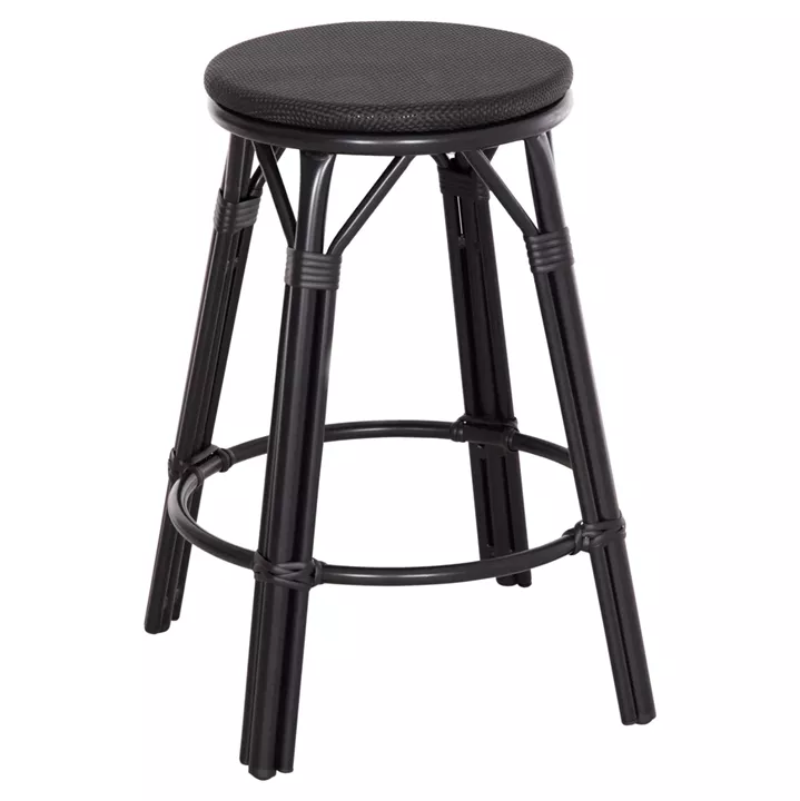 ALUMINUM MEDIUM HEIGHT BAR STOOL CHINO HM6286.02 BAMBOO LOOK & TEXTILENE IN BLACK Φ43x65Hcm.