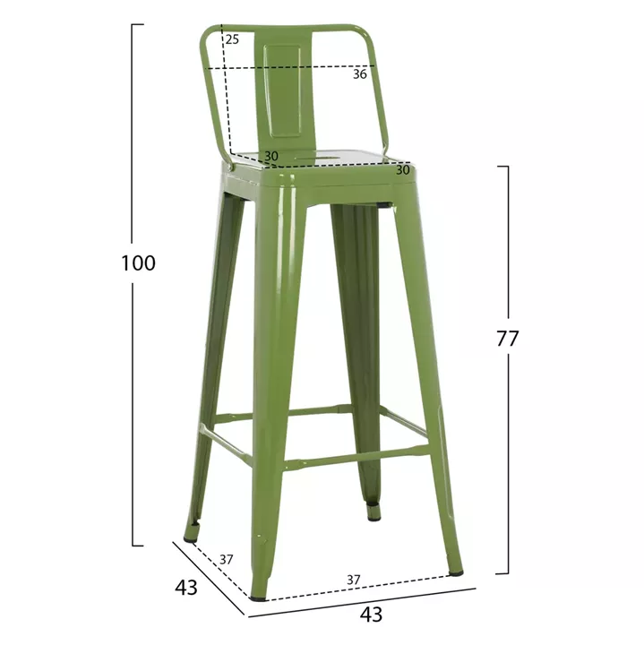 BAR STOOL WITH BACKREST MELITA-PRO HM98643.53 METAL IN LIGHT OLIVE GREEN 42x42x100Hcm.