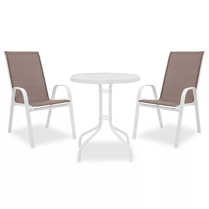 Garden dining set 3pcs Calan-Watson pakoworld metal white-textilene brown