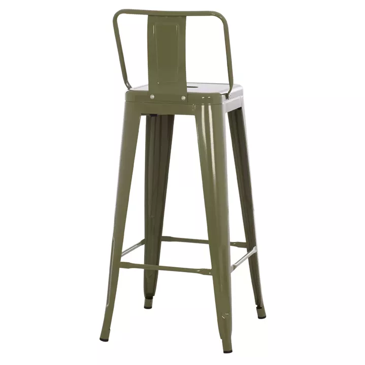 BAR STOOL WITH BACKREST MELITA-PRO HM8643.43 METAL IN DARK OLIVE GREEN 42x42x100Hcm.