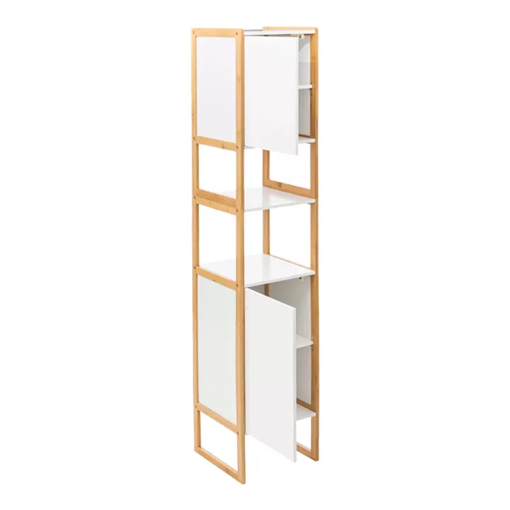 Wall cabinet-column Derfen pakoworld mdf in white-natural color 33x33x170cm