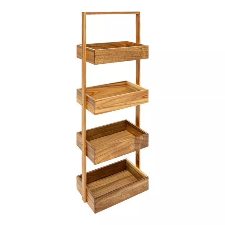4-tier floor standing shelf Scarlen pakoworld acacia wood in natural color 26.8x16x88cm
