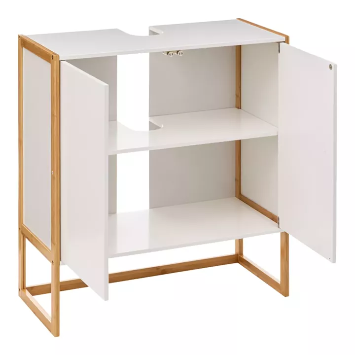 Bathroom cabinet-counter Derfen pakoworld mdf in white-natural color 70x33x80cm