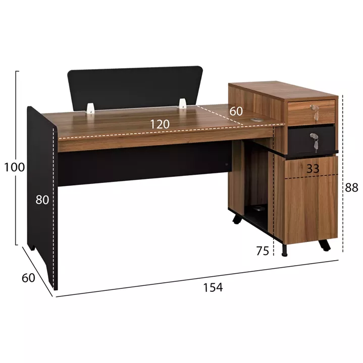 Professional Office Melamine HM2351 Natural-Dark Grey 150x60x88cm