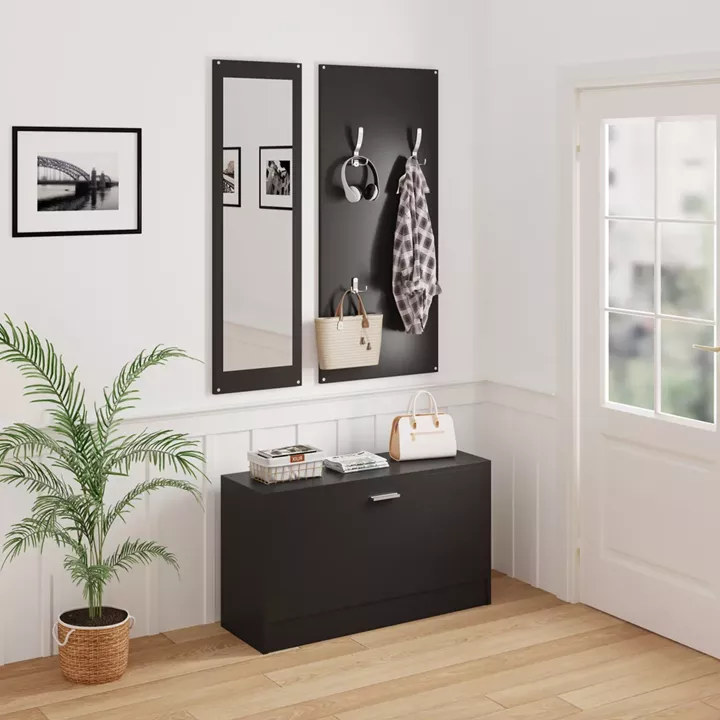 ENTRYWAY SET WITH MIRROR VERN HM2476.02 MELAMINE IN WENGE 80x27x175Hcm.