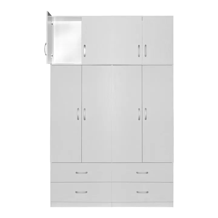 Four-leaf wardrobe with mezzanine Zelia A pakoworld with 4 drawers, white color 158x42x240cm