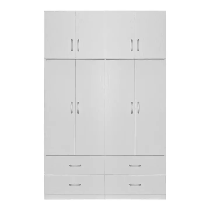 Four-leaf wardrobe with mezzanine Zelia A pakoworld with 4 drawers, white color 158x42x240cm