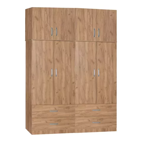 Four-leaf wardrobe with mezzanine Zelia B pakoworld with 4 drawers oak color 158x42x240cm