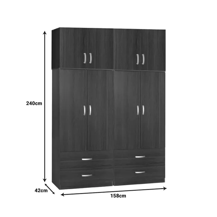 Four-leaf wardrobe with mezzanine Zelia C pakoworld with 4 drawers wenge color 158x42x240cm