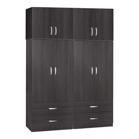 Four-leaf wardrobe with mezzanine Zelia C pakoworld with 4 drawers wenge color 158x42x240cm