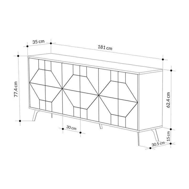 Buffet Bufel pakoworld in natural color 181x35x77.4cm