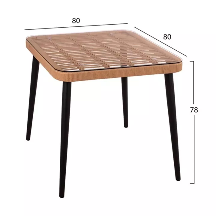 Set 3 pieces Allegra Wicker with Table 80x80x78 Beige & Black color HM10481