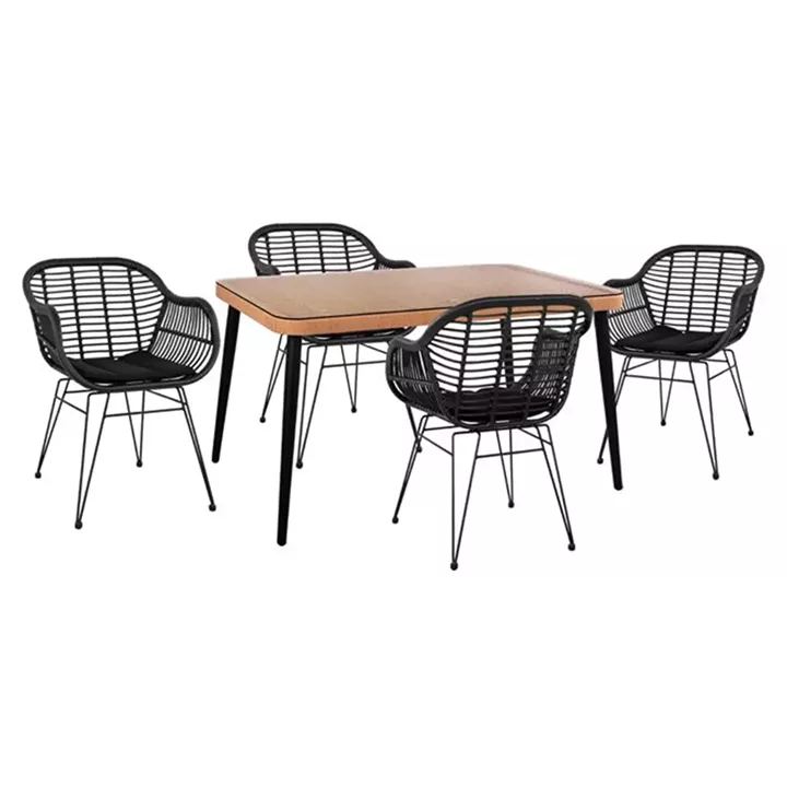 ΣΕΤ 5ΤΜΧ ALLEGRA WICKER ΜΕ ΤΡΑΠΕΖΙ 140X80Χ78Υ ΜΠΕΖ & ΜΑΥΡΟ ΧΡΩΜΑ HM10508