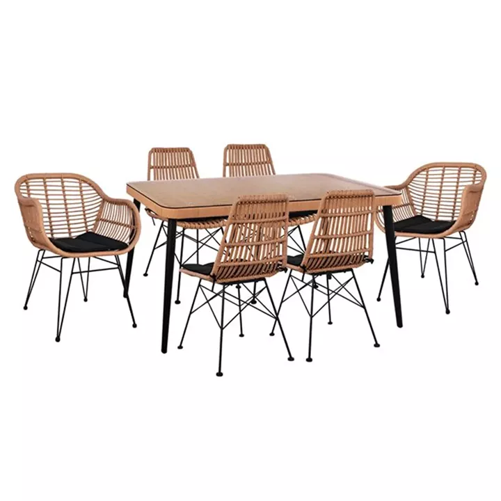 Set 7 pieces Allegra Wicker with Table 160x90x78 Beige & Black Color HM10495