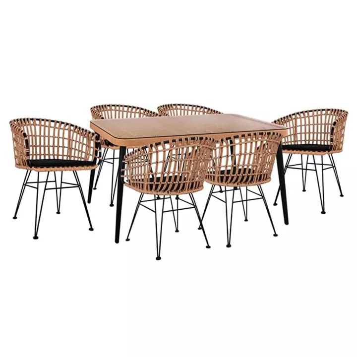Set 7 pieces Allegra Wicker with Table 160x90x78 Beige & black HM10496