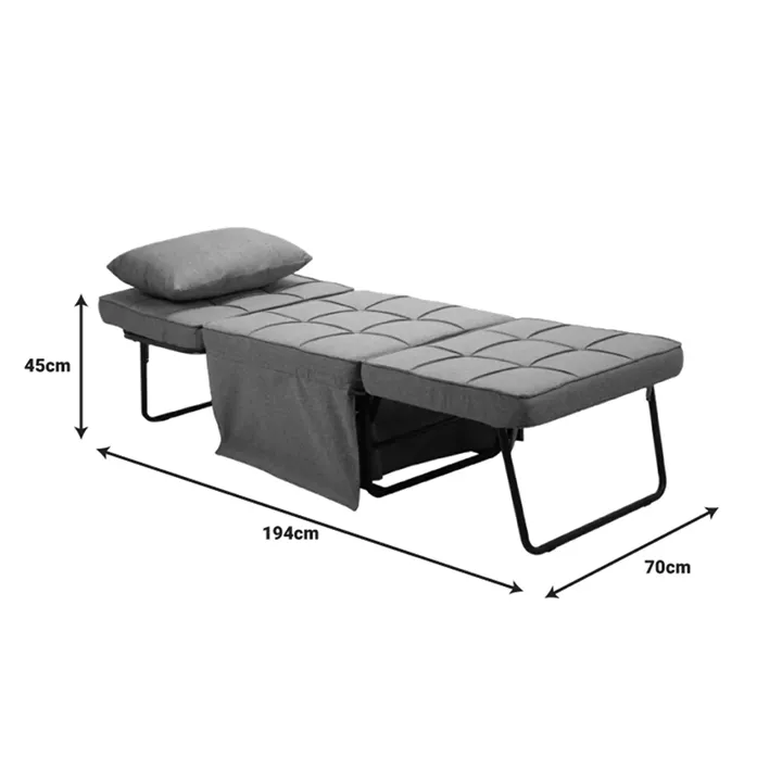 Armchair-bed Grejio pakoworld fabric in dark grey shade and black metal leg 70x70x45cm