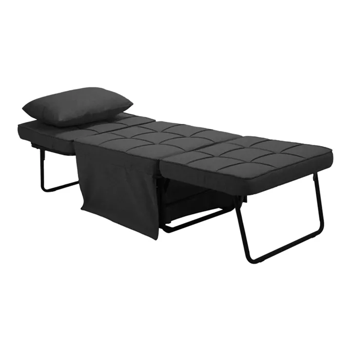Armchair-bed Grejio pakoworld fabric in dark grey shade and black metal leg 70x70x45cm