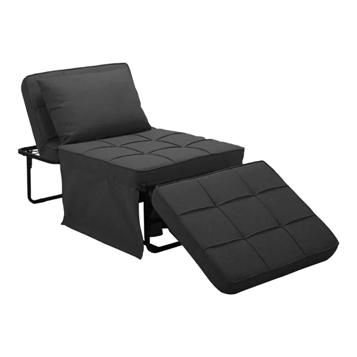 Armchair-bed Grejio pakoworld fabric in dark grey shade and black metal leg 70x70x45cm
