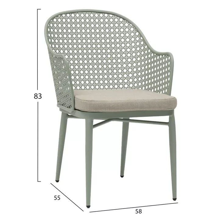 ALUMINUM ARMCHAIR OREGO HM6268.06 PISTACHIO GREEN-CUSHION BEIGE 58x55x83Hcm.