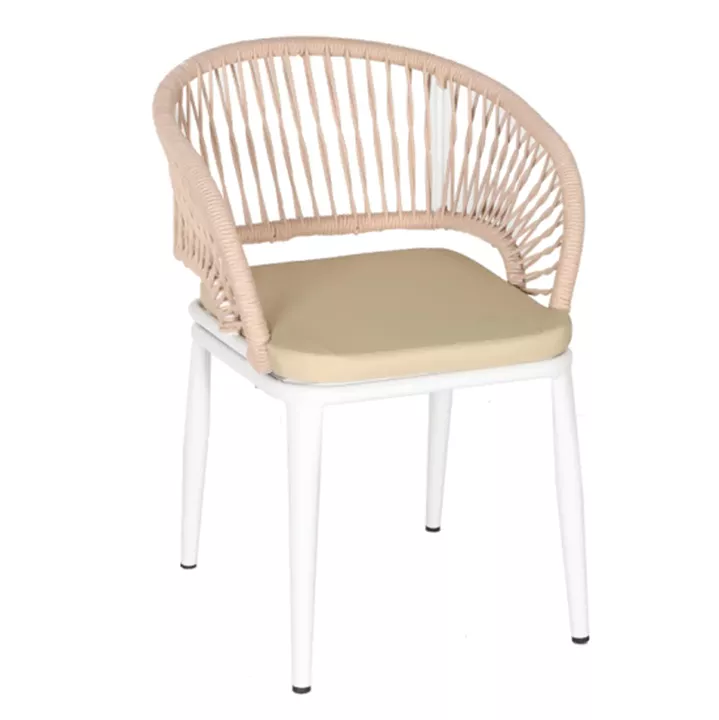 ALUMINUM ARMCHAIR MAGNET HM6287.02 WHITE FRAME-P.E.ROPE IN BEIGE 58x63x82Hcm.
