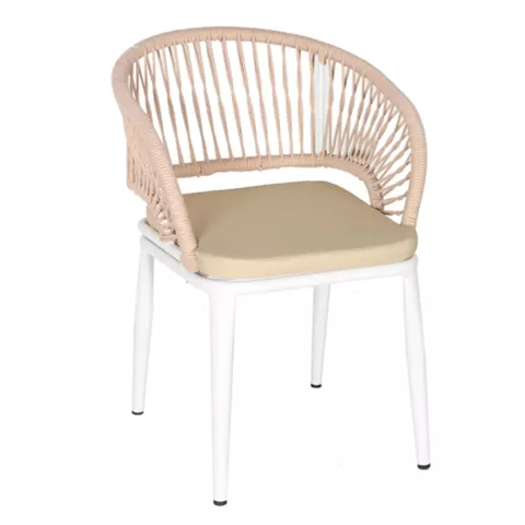 ALUMINUM ARMCHAIR MAGNET HM6287.02 WHITE FRAME-P.E.ROPE IN BEIGE 58x63x82Hcm.