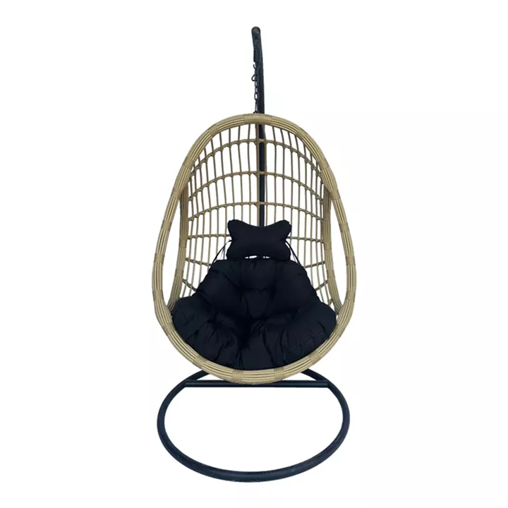 Κούνια φωλιά με βάση Cungo pakoworld μέταλλο μαύρο- pe rattan μπεζ με μαύρο μαξιλάρι 125x105x195εκ