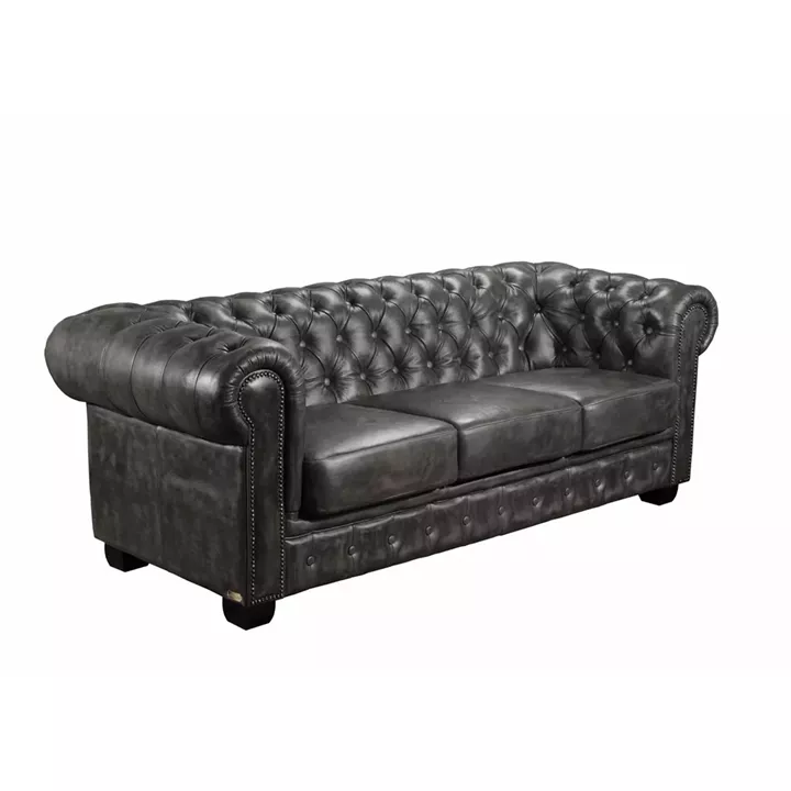 CHESTERFIELD Birmingham Καναπές 3Θέσιος Σαλονιού Καθιστικού, Δέρμα Antique Grey