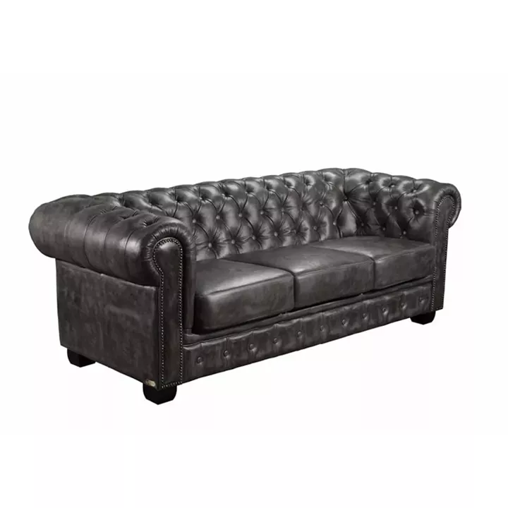 CHESTERFIELD Birmingham Καναπές 3Θέσιος Σαλονιού Καθιστικού, Δέρμα Antique Grey